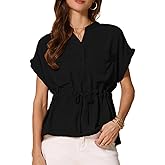 Allegra K Women's Button Down Blouses Dressy Casual Peplum Top Short Sleeves Summer Cinched Waist Tops