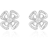 Gold Flower Stud Earrings for Women 18K Gold Plated Dainty Cubic Zirconia Floral Four Leaf Petal Earrings Fashion Jewelry for Women