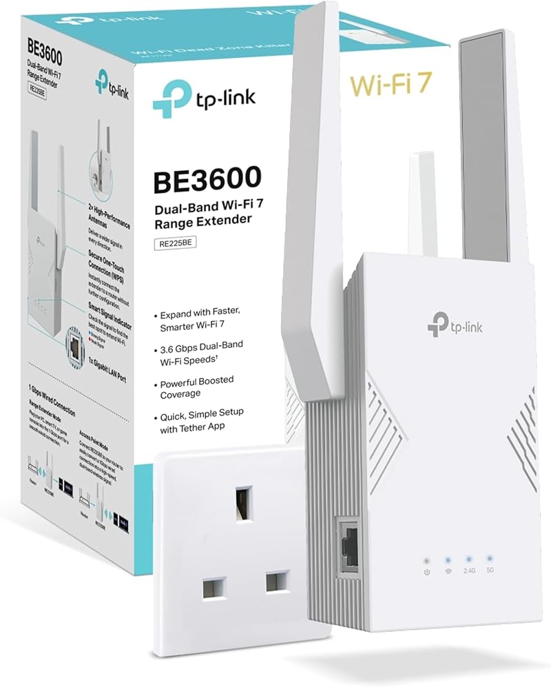TP-Link RE225BE WiFi 7 Extender Dual Band with Ethernet Port EasyMesh Roaming