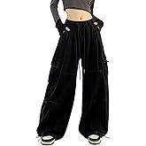 PEAINJ Baggy Cargo Pants for Women Men Y2k Wide Leg Sweatpants High Waisted Drawstring Pants Hip Hop Clothes