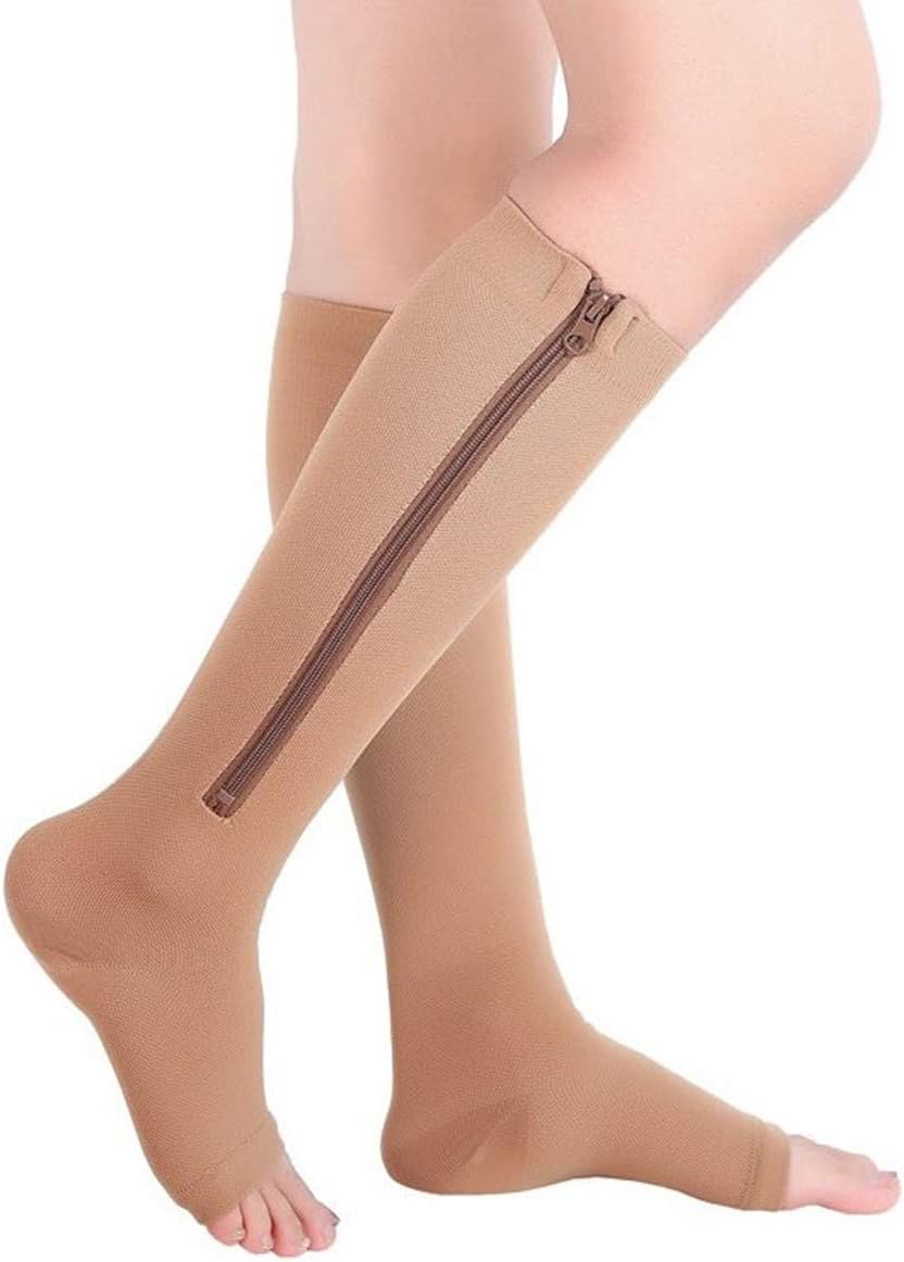 Mxinran Compression Socks, New Compression Zipper Sox Socks Stretchy Zipper Leg Support Unisex Open Toe Knee Stockings,1Pack