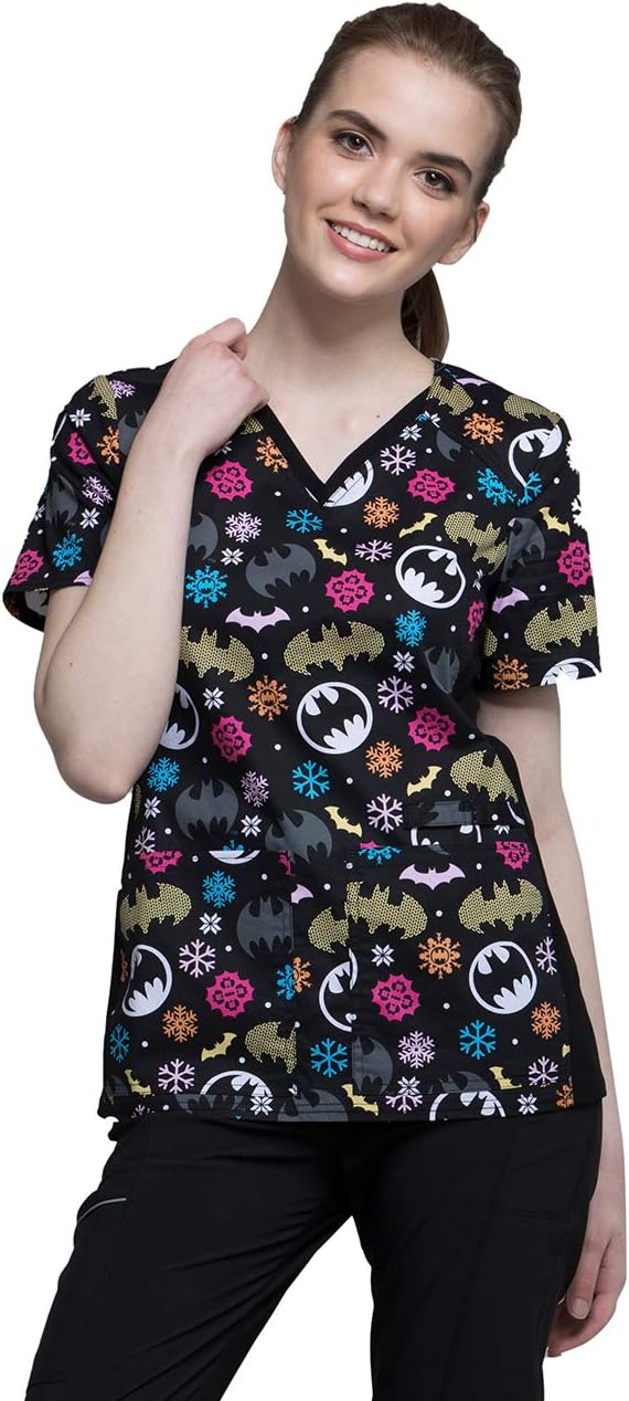 V-Neck Knit Panel Scrub Top