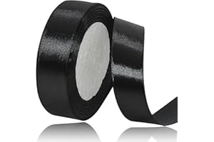 AHOMAME Black Satin Ribbon 1 Inches x 25 Yards, Solid Color Fabric Ribbon for Gift Wrapping, Crafts, Hair Bows Making, Wreath, Wedding Party Decoration and Sewing Projects