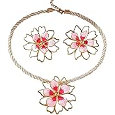 Dainty Flowers Necklace Earrings Set Hollow Big Floral Dangle Earring Trendy Boho Flower Choker Necklace Floral Jewelry Gifts for Women Mother