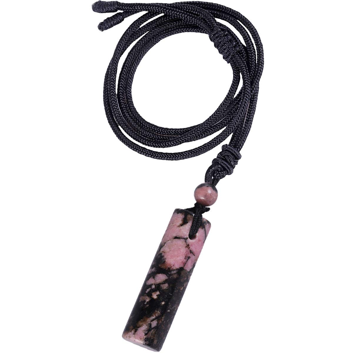 Nupuyai Rhodonite Healing Crystal Cylinder Necklace for Women Men, Reiki Chakra Energy Pendant with Adjustable Cord 68cm