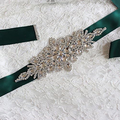 Women's Formal Mother of the Bride Groom Dresses Belt with Silk Ribbon,Hunter Green