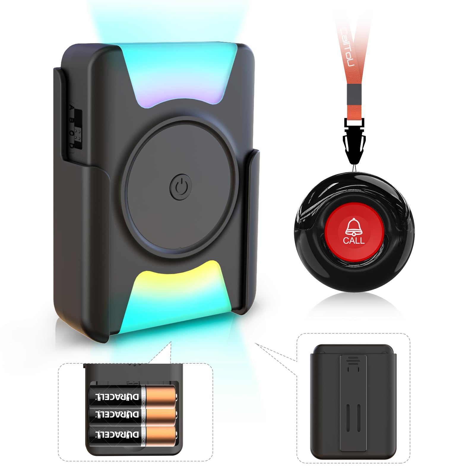 CallToU Personal Alarms Elderly Wireless Caregiver Pager Call Button Nurse System 1 Waterproof Panic Vibrating Flashing Receiver Seniors/Patients/Disabled at Home, Button+ (CC21 01ab 1-1)
