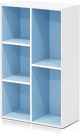 Furinno LUDER 5-Cube Book Shelf White Light Blue 49.5W x 80H x 23.9D cm