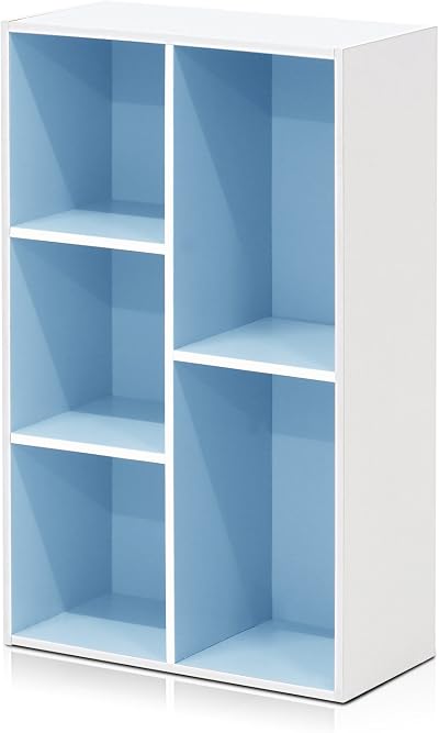 Furinno LUDER 5-Cube Book Shelf White Light Blue 49.5W x 80H x 23.9D cm
