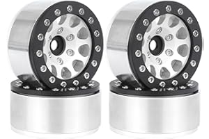 WONFAST 4PCS 1.55 Inch Aluminum Alloy Metal 10Holes Beadlock Wheel Rim Hubs Replacement Accessory for Tamiya AX90069 D90 TF2 CC01 CC02 1/10 RC Crawler Car Upgrade Parts (Black Silver)