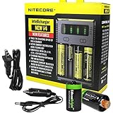 NITECORE i4 Intellicharge universal smart battery Charger For Li-ion / IMR / Ni-MH/ Ni-Cd 26650 22650 18650 18490 18350 17670 17500 17335 16340 RCR123 14500 10440 AA AAA AAAA C types with Ac and 12V DC (Car) power cords, 2 X EdisonBright AA to D type battery spacer/converters