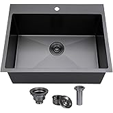 SHACO 25x22 Inch Black Drop In Kitchen Sink, 25 Inch Gunmetal Black RV Laundry Utility Sink, Top Mount 16 Gauge Stainless Ste
