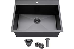 SHACO 25x22 Inch Black Drop In Kitchen Sink, 25 Inch Gunmetal Black RV Laundry Utility Sink, Top Mount 16 Gauge Stainless Steel Single Bowl Deep Small Kitchen Sink