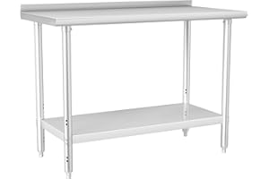 HARDURA Stainless Steel Table 24X48 Inches Metal Table Commercial Kitchen Prep Table with Adjustable Undershelf and Backsplas
