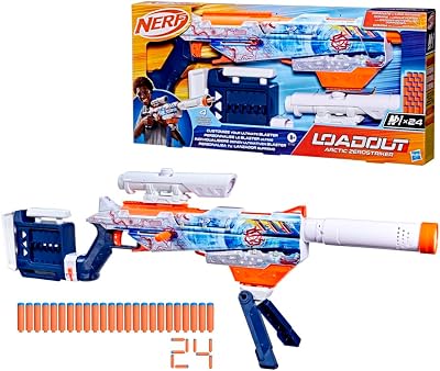 Loadout Arctic Zerostriker, Blaster et Fléchettes N1, Lanceur de Fléchettes Personnalisable en Mousse N1 pour Enfants et Ados – Canon, Crosse, Viseur et Bipied, Dès 8 Ans