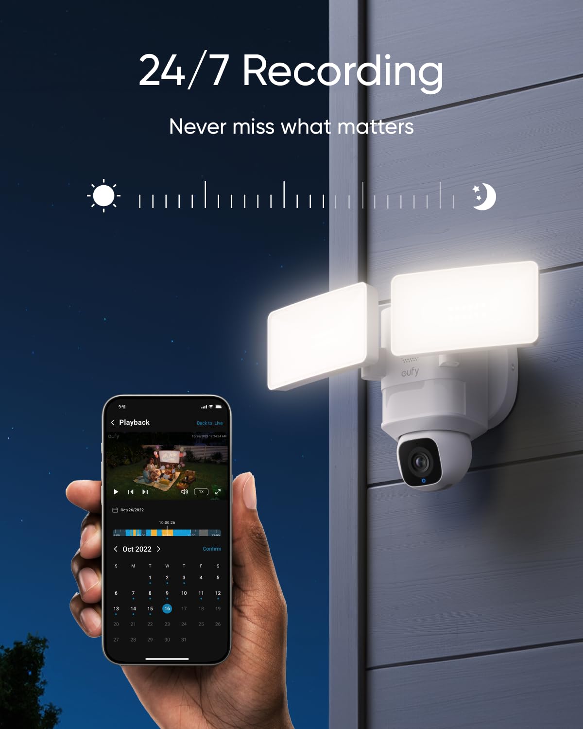 eufy Security Floodlight Camera E30, Security Camera Outdoor, 360° Pan and Tilt, AI Detection and Tracking, 2K Video, 2.4GHz Wi-Fi, 2,000 Lumens, Custom Voice and Light Alerts, 24/7 Recording