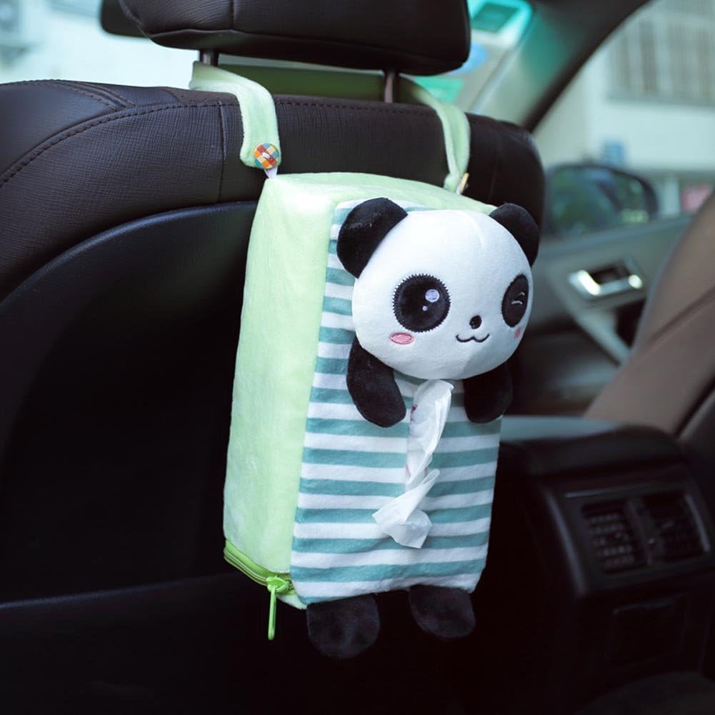 Cute Plush Panda Tissue box Cover Car Seat Mounted Tissue Box Cover Green