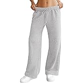 DLOODA Womens Wide Leg Sweatpants Interior Drawstring Baggy Sweat Pants with Pockets Elastic Waisted Lounge Casual Trousers