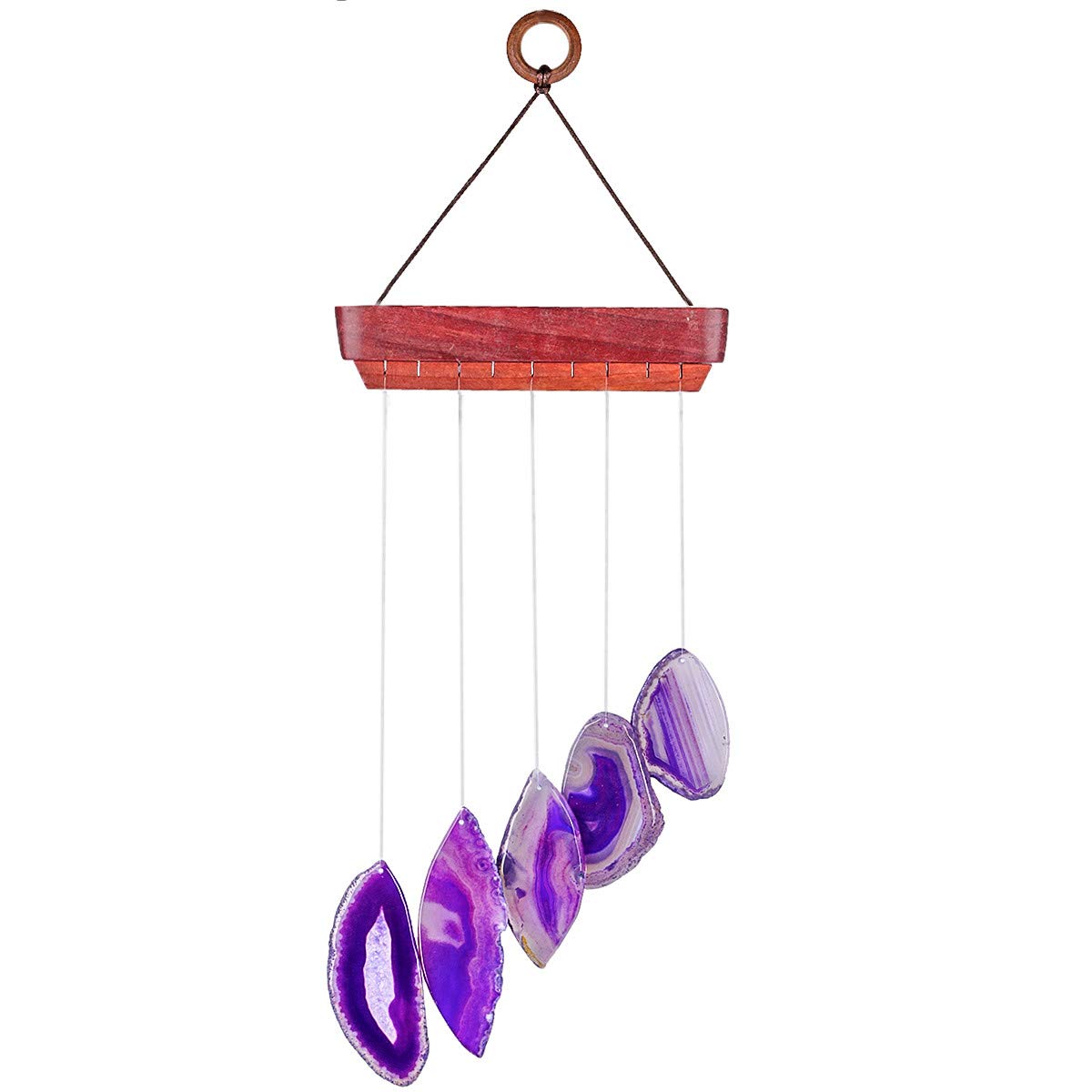 Nupuyai Purple Agate Slices Wind Chimes for Garden Home Decor, Crystal Stone Hanging Ornament Wind Bell for Outdoor Indoor 48cm