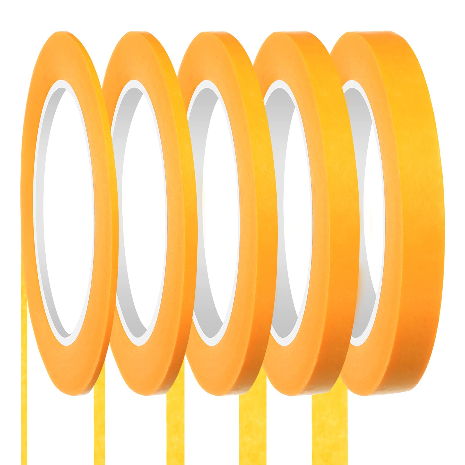 Photo 1 of Cornison 5 Rolls Pinstripe Tape 1/16, 1/8, 1/4, 1/2, 3/4 Inch Thin Painters Masking Painters Automotive Masking Tape for DIY Car Auto Paint Art(Yellow)