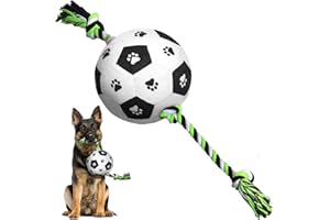 QDAN Dog Rope Toy, Dogs Tug of War Soccer Ball with Strap, Balls on Rope Plush Outdoor Birthday Toys for Small to Medium Dogs (For Medium Dogs, Black)