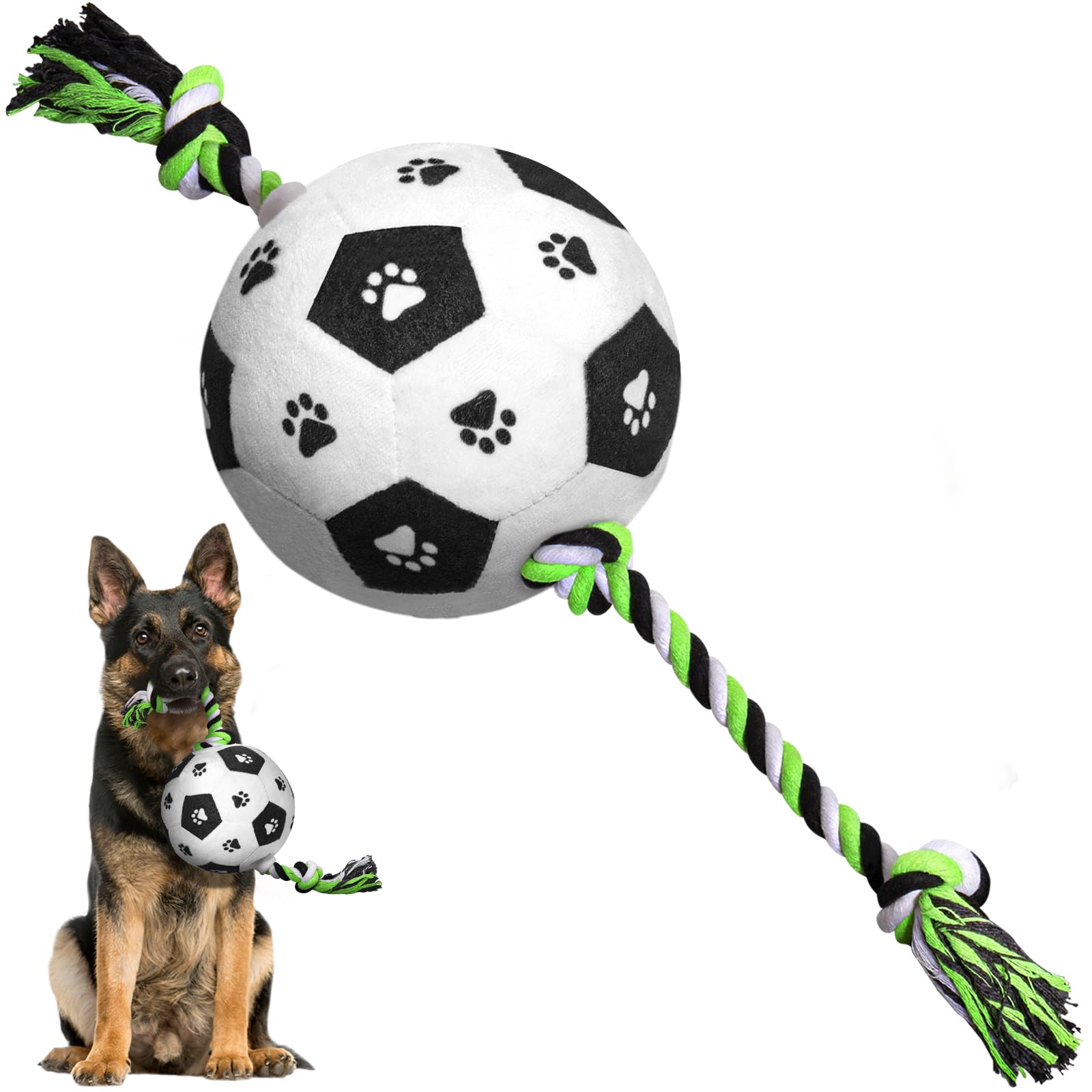 Photo 1 of QDAN Dog Soccer Ball for Dogs, Durable Outdoor Dog Toys, Plush Dog Balls, Pet Rope Birthday Toys for Small to Large (Black)