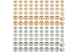 PH PandaHall 300 Pcs 3 Sizes 2 Colors 304 Stainless Steel Tube Crimp Beads Cord End Caps Diameter 1.5mm 2mm 2.5mm for Jewelry Making Golden Stainless Steel Color