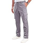 PLEPAN Men's Casual Cargo Pants Cotton Elastic Waist Regular Fit Stretch Twill Work Pants with 6 Pockets