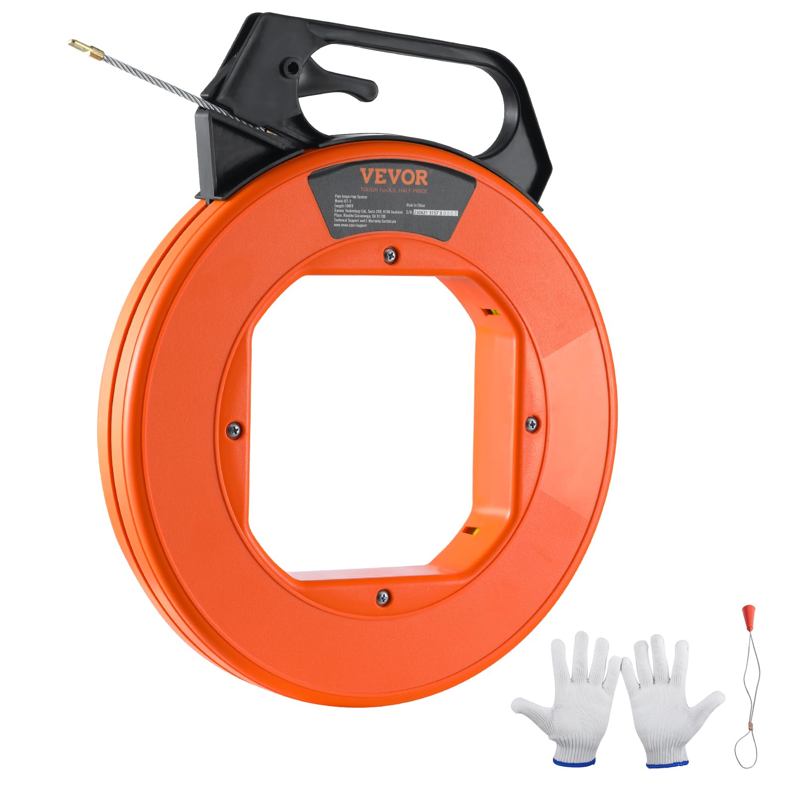 VEVOR Electrical Fish Tap, 100 ft x 3/16-inch, Non-Conductive, Fiberglass Wire Puller with Optimized Housing and Handle, Easy-to-Use Cable Puller Tool