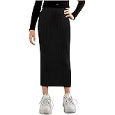 Milumia Girl's High Waist Rib Knit Long Skirt Solid Casual Straight Maxi Skirts