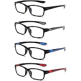 JOON-joon Reading Glasses Men 4 Pairs Ultra Light TR90 Sports Style Blue Light Blocking Readers+2.0