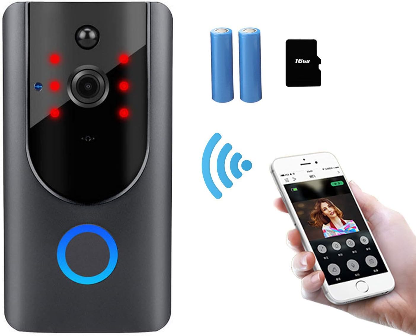 Video Wireless Doorbell Camera WiFi Doorbell GJT 720P HD Home Security Camera with Chime 166° Wide Angle Real-Time Two-Way Audio Night Vision PIR Motion Detection App Control for iOS and Android