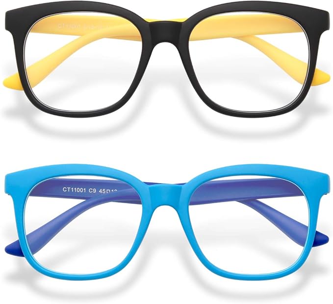 Amazon Com Gaoye 2 Pack Kids Blue Light Glasses Girls Boys Age 3 15 Computer Gaming Fake Eyeglasses Anti Eyestrain Blue Dark Blue Black Yellow Clothing