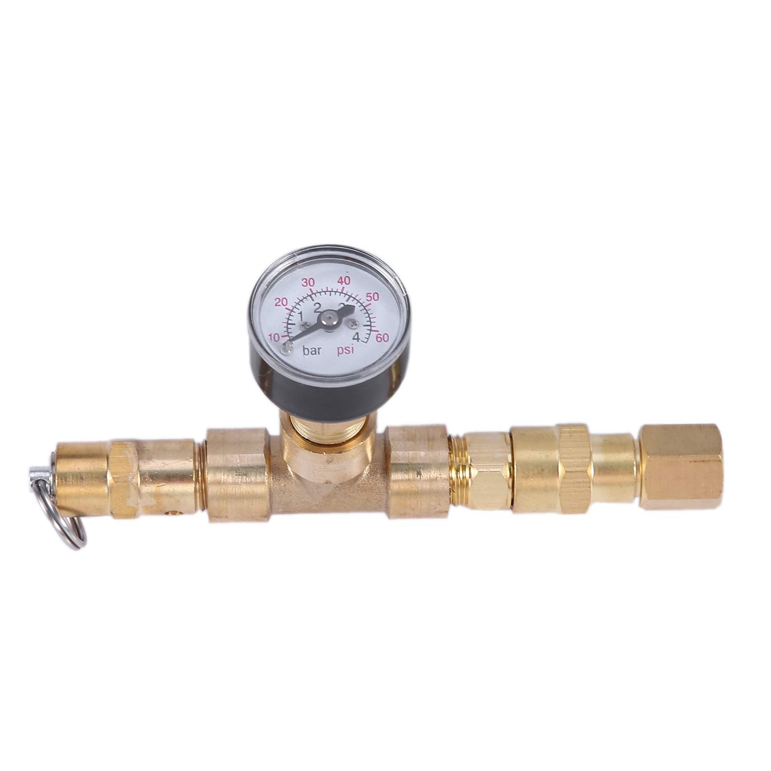 Манометр с клапаном сброса давления. Соединительная деталь высокого давления арт. Манометр с клапаном сброса давления. Манометр с клапаном сброса давления. Клапан предохранительный с отверстием для манометра 1/4" emmeti 1/2' 6 бар.