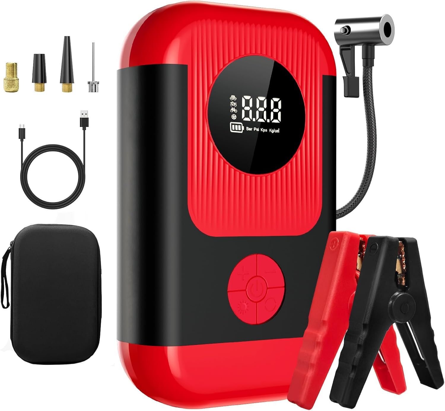 Photo 1 of **MINOR DAMAGE ON SCREEN**SEE PICTURES**
Jump Starter with Air Compressor,5000A Portable Car Battery Booster (10 Gas/8L Diesel) with 150PSI Tire Inflator,12V Car Battery Jump Box,Cordless Air Pump for,Motorcycle,Bike, Balls,LED Light