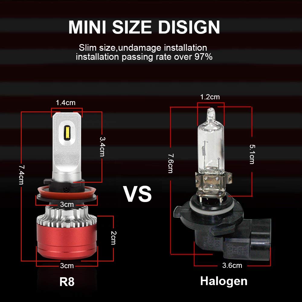 Green-L LED Headlight Bulbs H11/H8/H9 All-in-One Conversion Kits COB 8000LM 6000k White Super Bright Automotive Headlamp- 2 Year Warranty