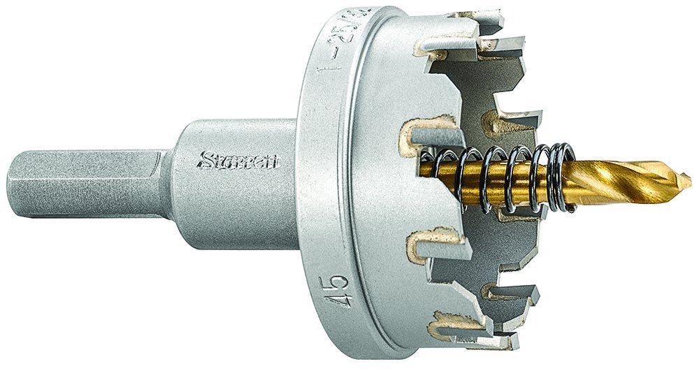 Starrett Tungsten Carbide Tipped Hole Saw, SM45 Sheet Metal Cutter With Arbor & Pilot Drill Bit