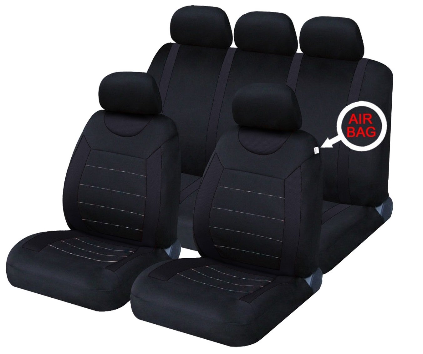 Xtremeauto® Classic Car Seat Covers Set Front & Rear complete with headrest Covers (Black)