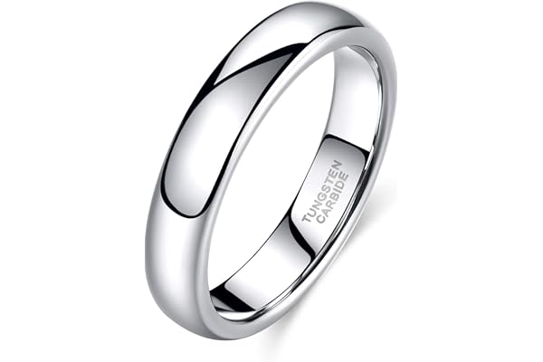 TRUMIUM 2mm 4mm 6mm 8mm Tungsten Wedding Band Ring for Men Women Silver Black Domed Engagement Promise Ring Beveled Edges Com