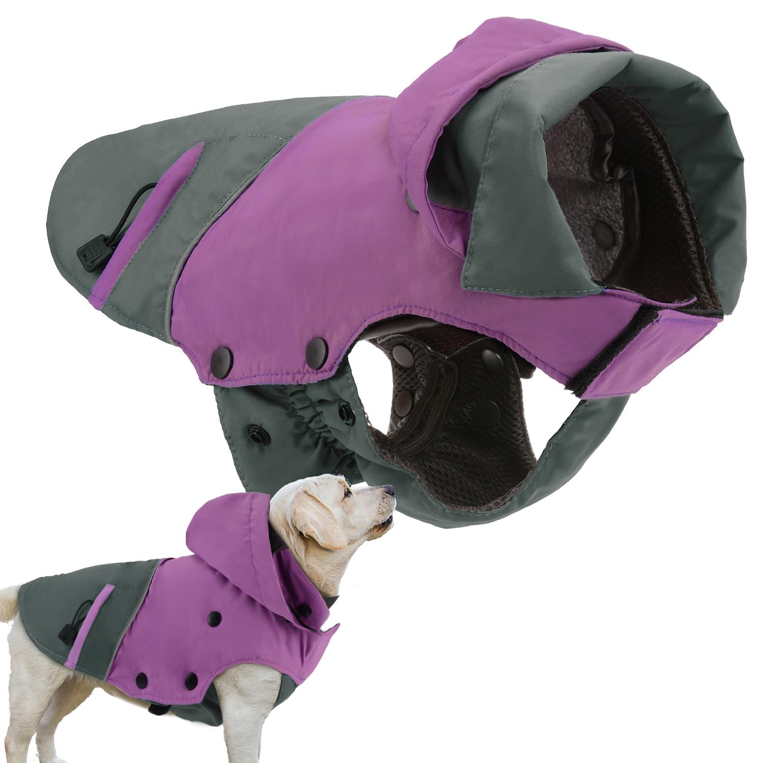 PETLOFT Dog Winter Jacket, Reflective Windproof Dog Winter Coat Windproof Warm Outdoor Fleece Winter Dog Jacket with Detachable Fleece Lining (S, Purple)