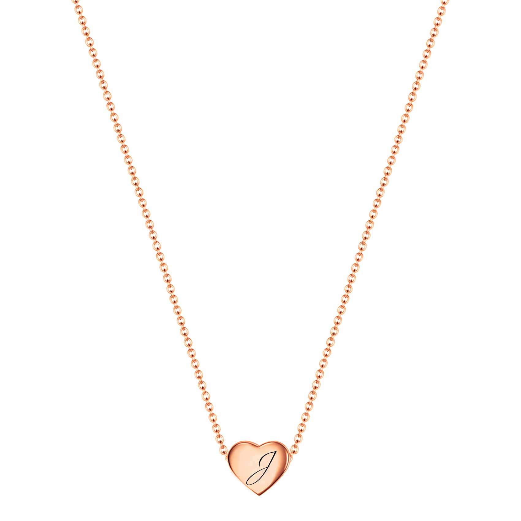 VQYSKO Necklace Ladies Heart Letter Chain-Stainless Steel Name Chains, Exquisitely Small(For Women/Girls/Mom) Birthday Gift, Valentine's Day present (Rose gold J)