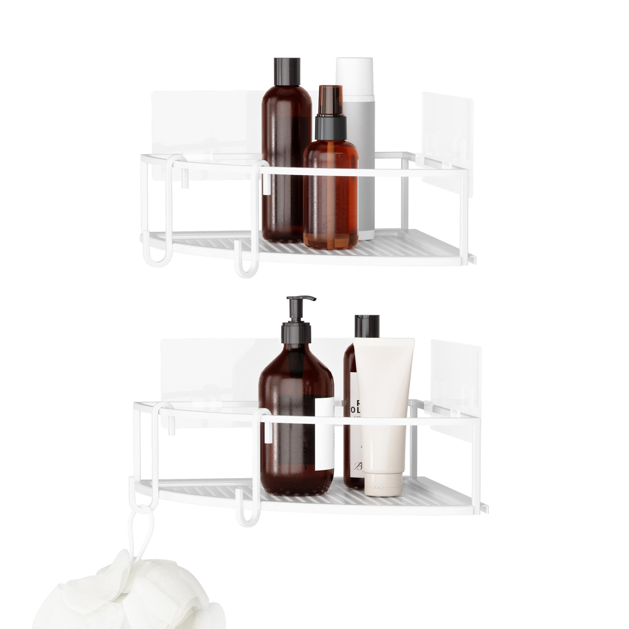 Umbra Cubiko Shower Corner Shelf, Metal Floating Shelves with Adhesive Mounting Strips, 2-Pack, White