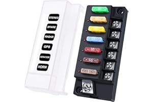 YEZriler 12V Fuse Block, 6 Circuits Waterproof Marine Fuse Panel Relay Box Kit with LED Indicator Damp-Proof Cover, 12 Volt Fuse Box Kit ATO Blade Fuse Block for 12V/24V Automotive Car RV Truck Boat