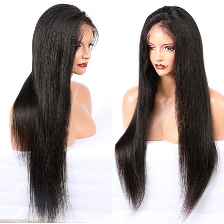 ALYSSA Indian Virgin Human Hair Silky Straight Wig With Pre Plucked Baby Hairs Soft Remi Center Parting Gluelss Full Lace Wig