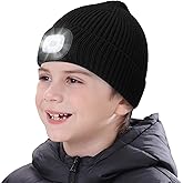 MELASA LED Beanie for Kids, USB Rechargeable Hand Free Hat with Light Winter Night Gifts for Kids Boys Girls in Dark Outdoor