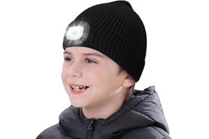 MELASA LED Beanie for Kids, USB Rechargeable Hand Free Hat with Light Winter Night Gifts for Kids Boys Girls in Dark Outdoor