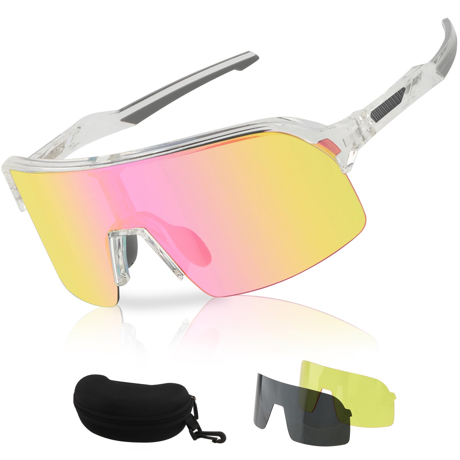 ToopMount Polarized Cycling Glasses, Sports Sunglasses with 3 Interchangeable Lenses, Anti-Fog Goggles of TR90 Full Rim Frame for Men & Women Hiking Fishing Baseball Golf