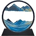 SOFLIY 3D Dynamic Sand Art Liquid Motion, Moving Sand Art Picture Round Glass 3D Deep Sea Sandscape in Motion Display Flowing Sand Frame Relaxing Desktop Home Office Work Decor (12“, Blue)