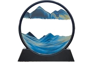 SOFLIY 3D Dynamic Sand Art Liquid Motion, Moving Sand Art Picture Round Glass 3D Deep Sea Sandscape in Motion Display Flowing Sand Frame Relaxing Desktop Home Office Work Decor (12“, Blue)