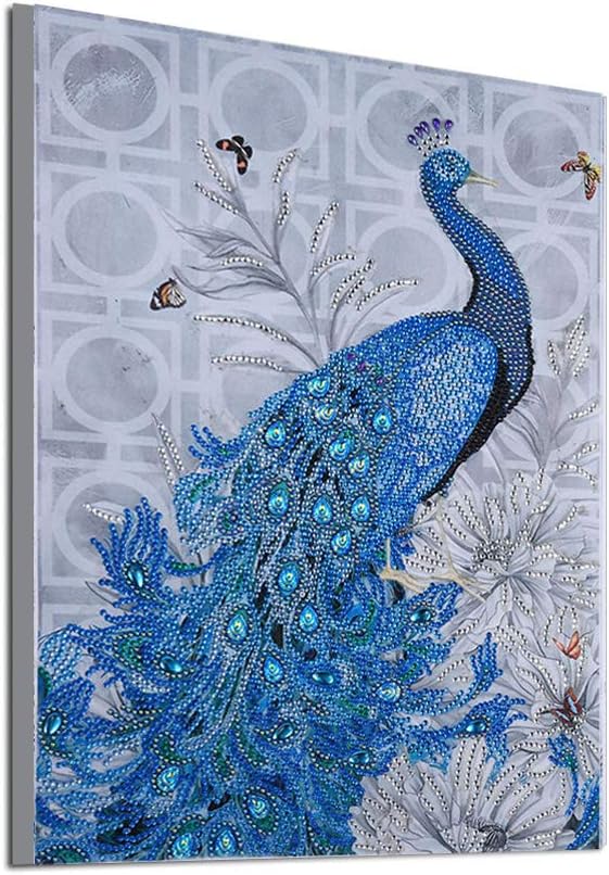 MZBoutiques 5D diamond painting kit, diamond art picture, special shape crystal art supplies, home wall decoration (YX8029 Peacock 35x45cm)